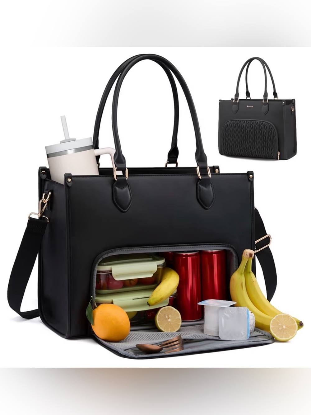LOVEVOOK Laptop Lunch Tote Bag featuring a quilted front panel design - Picture 2 of 7